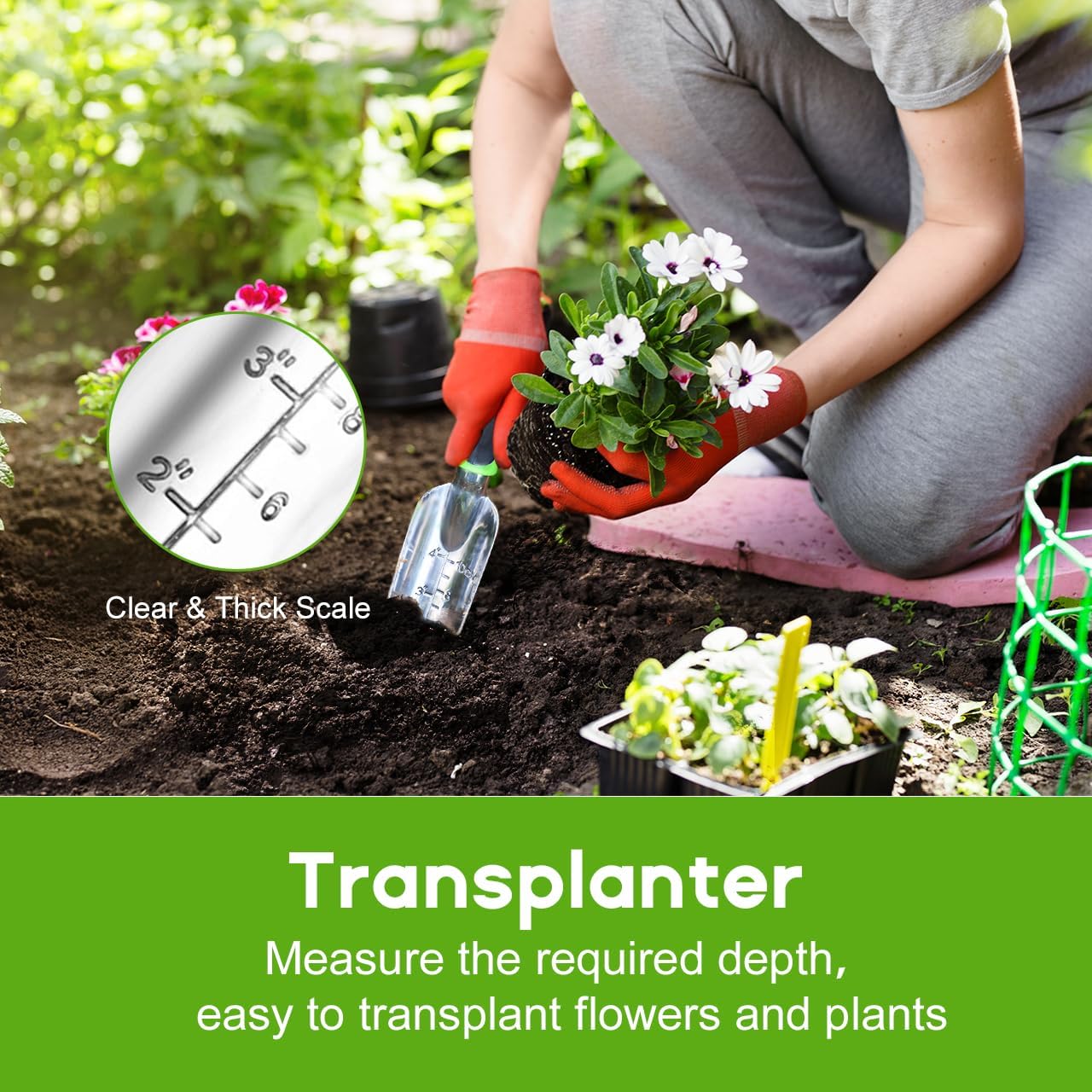 3 Pack Aluminum Heavy Duty Gardening Kit Includes Hand Trowel, Transplant Trowel and Cultivator Hand Rake with Soft Rubberized Non-Slip Ergonomic Handle, Garden Gifts