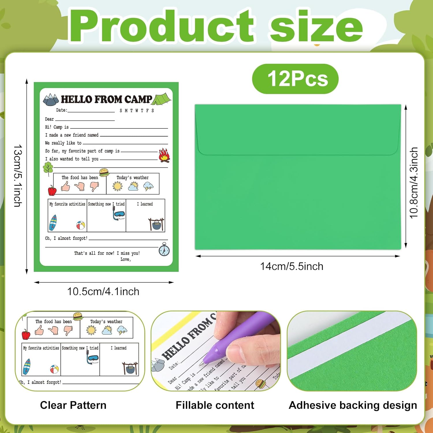 12 Set Funny Camp Greeting Cards with Envelopes Adventure Flat Cards for Travel Camping Trip Outdoor Activities