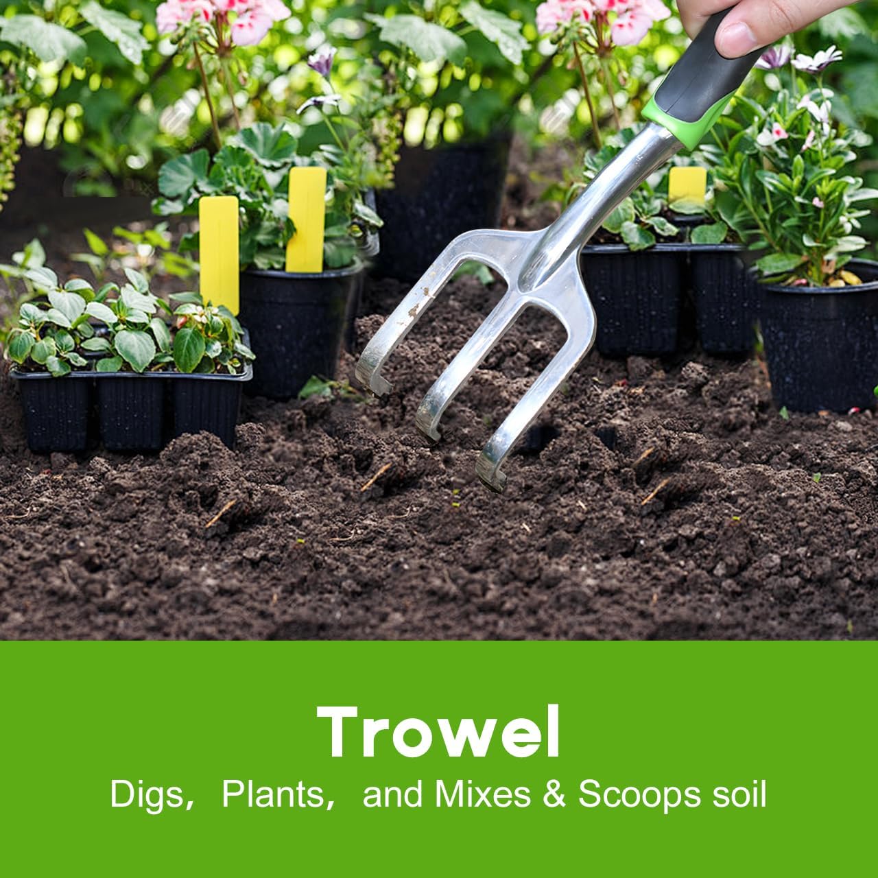 3 Pack Aluminum Heavy Duty Gardening Kit Includes Hand Trowel, Transplant Trowel and Cultivator Hand Rake with Soft Rubberized Non-Slip Ergonomic Handle, Garden Gifts