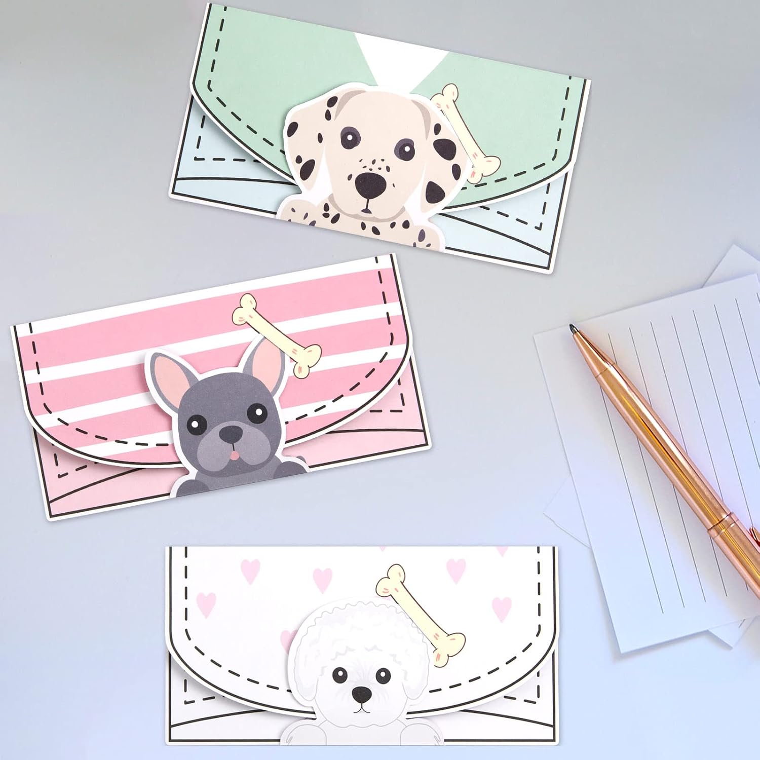24 Pcs Letter Writing Stationery Paper Set Dog Design Greeting Cards with Envelopes for Kids Classroom Birthday Party