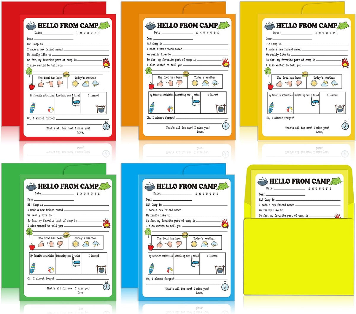 12 Set Funny Camp Greeting Cards with Envelopes Adventure Flat Cards for Travel Camping Trip Outdoor Activities
