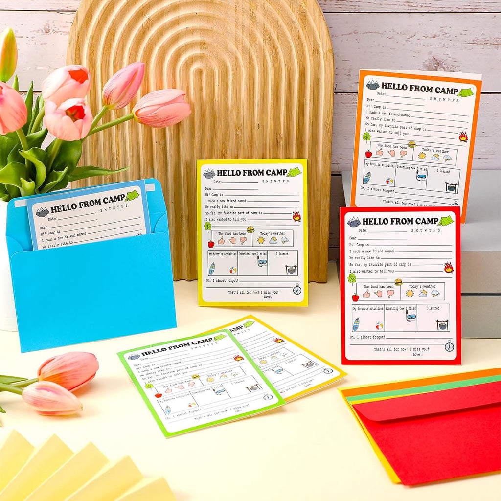 12 Set Funny Camp Greeting Cards with Envelopes Adventure Flat Cards for Travel Camping Trip Outdoor Activities