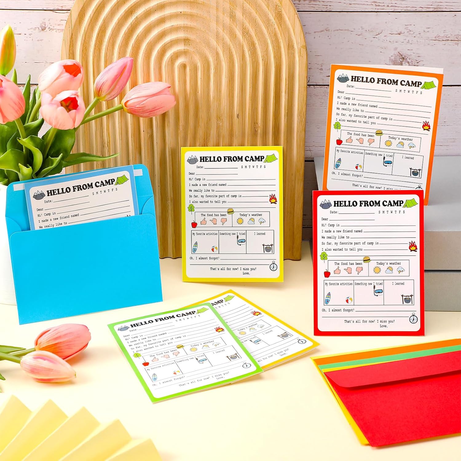 12 Set Funny Camp Greeting Cards with Envelopes Adventure Flat Cards for Travel Camping Trip Outdoor Activities