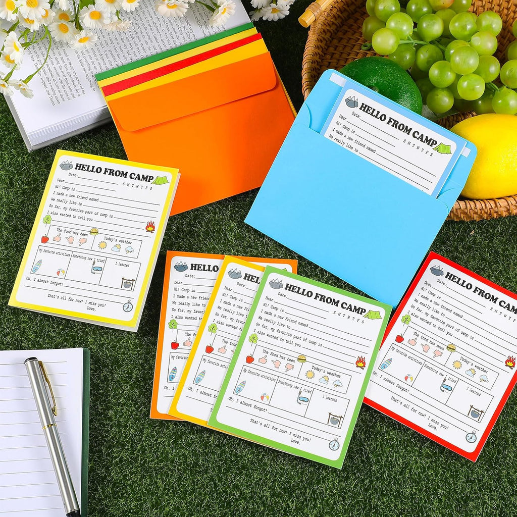 12 Set Funny Camp Greeting Cards with Envelopes Adventure Flat Cards for Travel Camping Trip Outdoor Activities