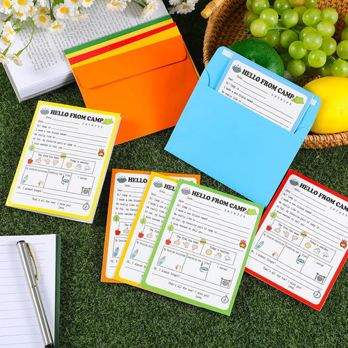 12 Set Funny Camp Greeting Cards with Envelopes Adventure Flat Cards for Travel Camping Trip Outdoor Activities